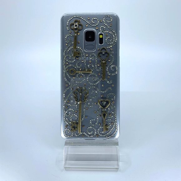 Galaxy S9 PC case. Unique. Handmade. Silver, copper rhinestone swirl design. - Picture 1 of 1